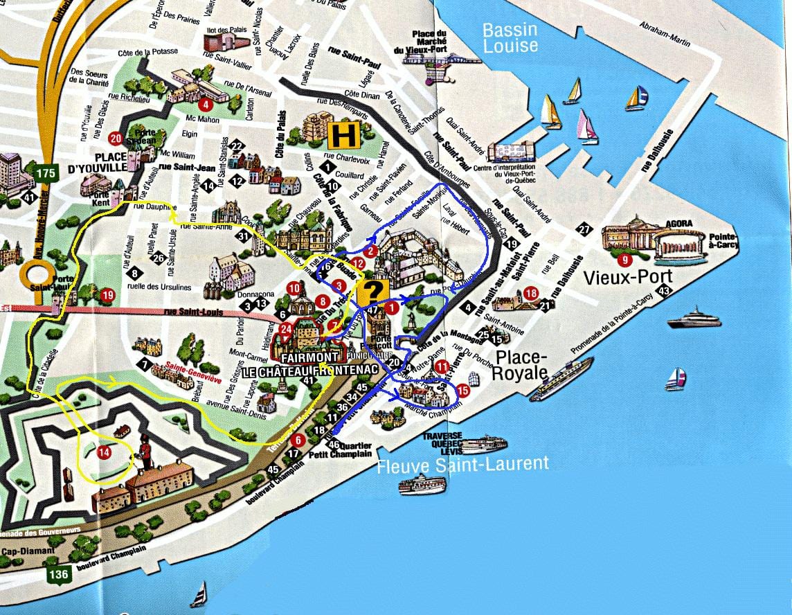 harta old Quebec cu atracții