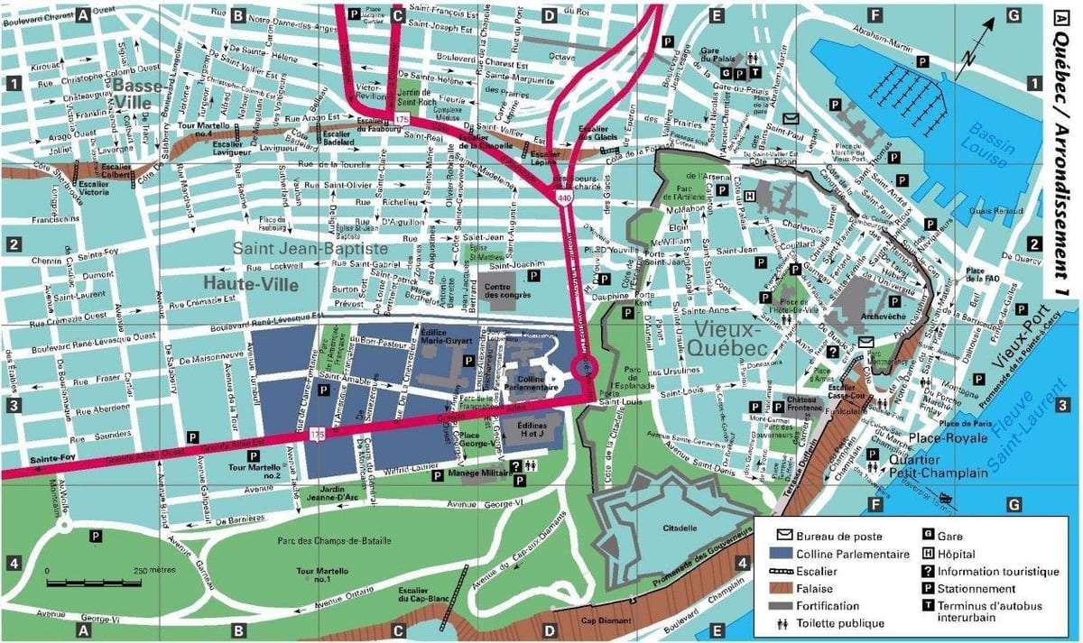 centrul orasului Quebec City arată hartă