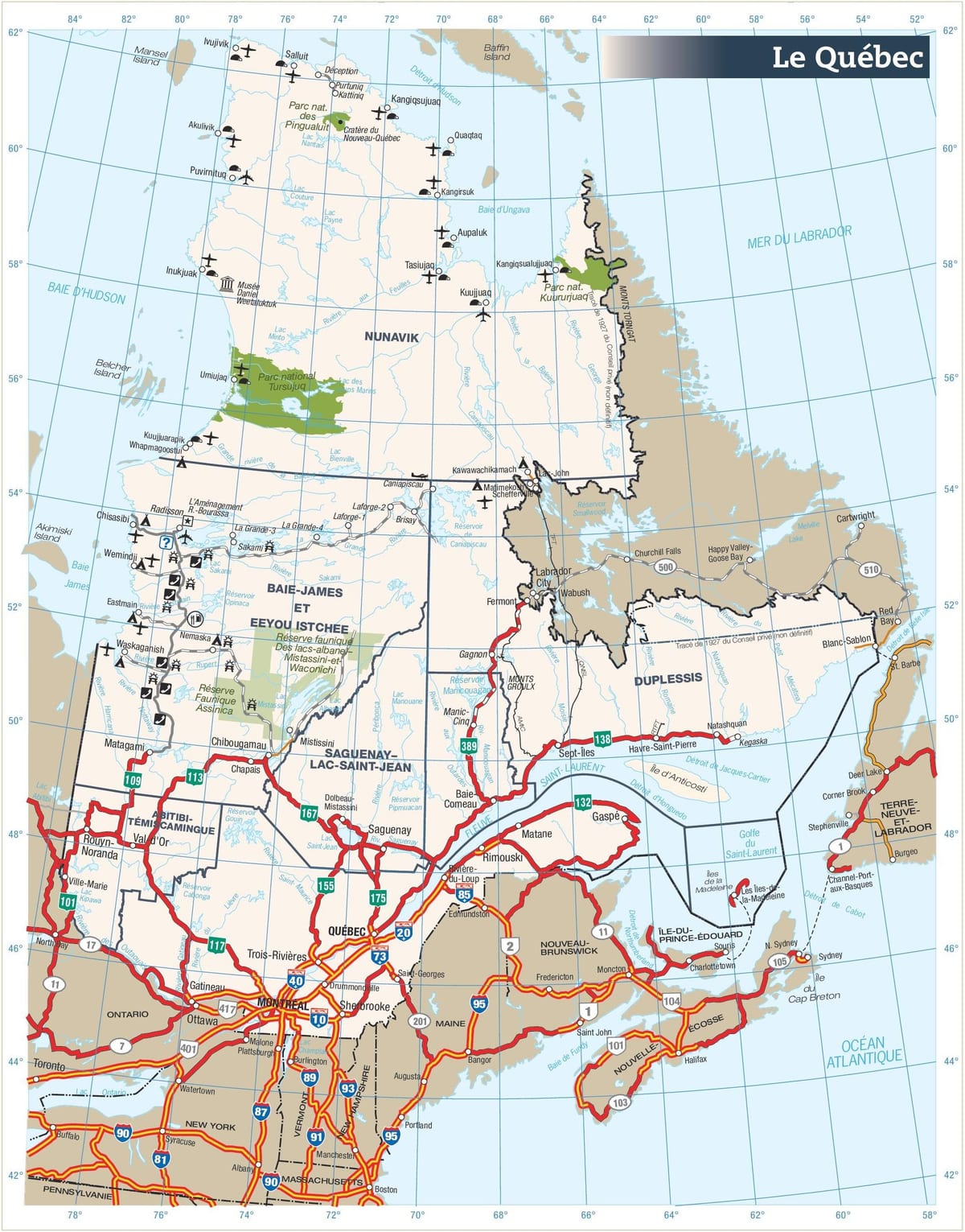 Harta de drum Quebec canada